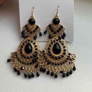 Forever 21 Gold Black Tribal Ethnic Boho Earrings